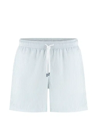 Fedeli Madeira Drawstring Striped Beachwear Shorts In Blue