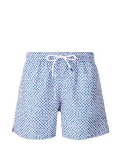 Fedeli Madeira Straight-leg Mid-length Printed Swim Shorts In Blue