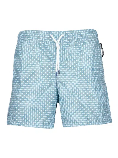Fedeli Madeira Geometric-print Swim Shorts In Blue