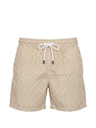 Fedeli Madeira Geometric-print Drawstring Swim Shorts In Neutral