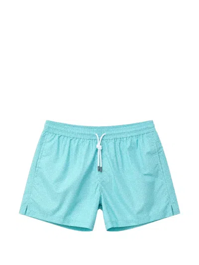 Fedeli Madeira Micro-patterned Drawstring Swim Shorts In Blue