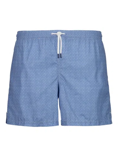 Fedeli Madeira Patterned Swim Shorts In Blue