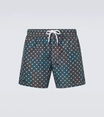Fedeli Madeira Printed Swim Trunks In Blue