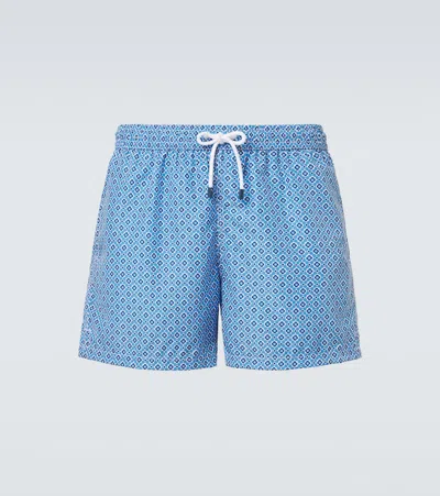 Fedeli Madeira Printed Swim Trunks In Blue