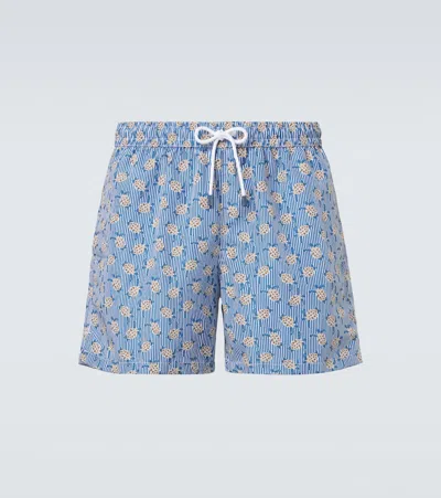 Fedeli Madeira Printed Swim Trunks In Blue