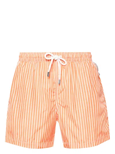 Fedeli Madeira Riga-pattern Swim Shorts In Orange