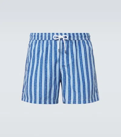 Fedeli Madeira Striped Swim Trunks In Blue
