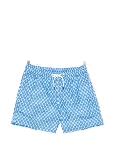 Fedeli Drawstring Print Swim Shorts In Blue
