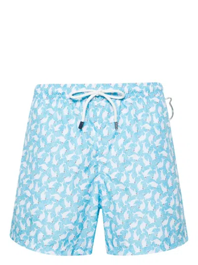 Fedeli Dinosaur-print Swim Shorts In Blue