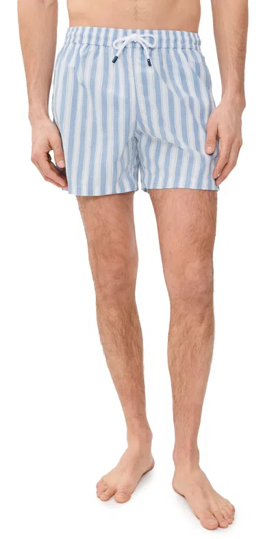 Fedeli Madeira Swim Trunks 5 Green Bold Seersucker Stripe In Blue