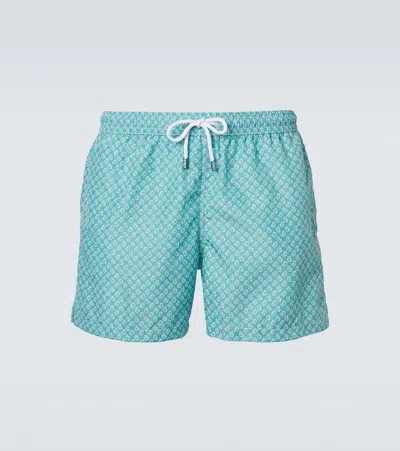 Fedeli Geometric-print Drawstring Swim Shorts In Blue