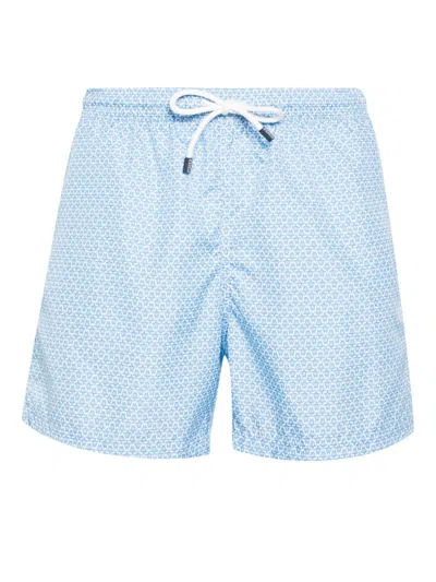 Fedeli Madeira Turtle-print Swim Shorts In Blue