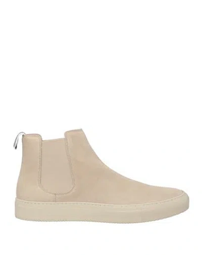 Fedeli Man Ankle Boots Beige Size 7 Leather, Elastic Fibres In Neutral