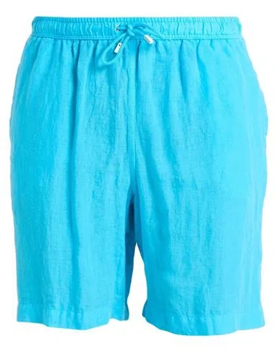 Fedeli Man Beach Shorts And Pants Azure Size 3xl Linen In Blue