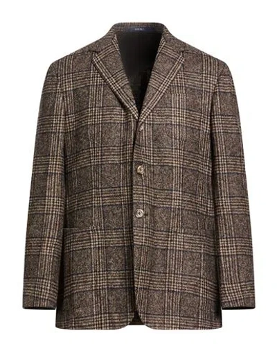 Fedeli Man Blazer Brown Size 40 Baby Alpaca Wool, Cotton, Polyester