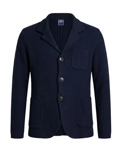 Fedeli Man Blazer Midnight Blue Size 38 Cashmere In Animal Print