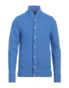 Fedeli Man Cardigan Azure Size 40 Virgin Wool, Cashmere, Polyamide In Blue