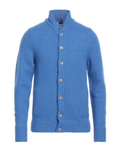 Fedeli Man Cardigan Azure Size 40 Virgin Wool, Cashmere, Polyamide In Blue