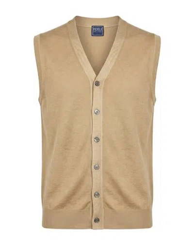 Fedeli Man Cardigan Beige Size 40 Virgin Wool In Burgundy