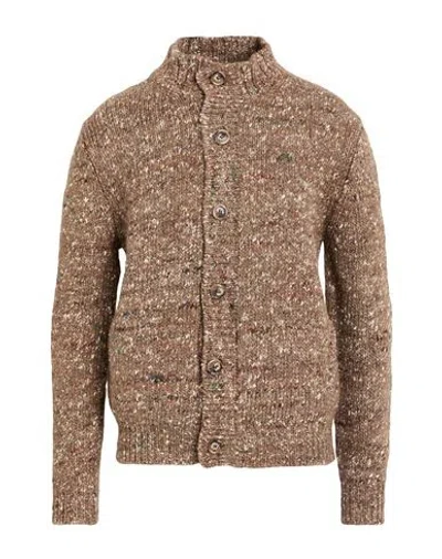 Fedeli Man Cardigan Brown Size 40 Wool, Baby Alpaca Wool, Silk