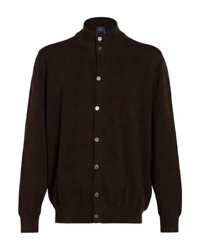 Fedeli Man Cardigan Brown Size 50 Cashmere