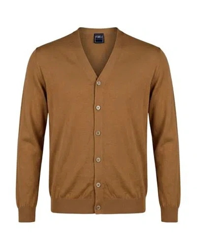 Fedeli Man Cardigan Camel Size 38 Cotton In Beige