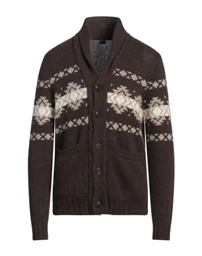 Fedeli Man Cardigan Dark Brown Size 40 Cashmere