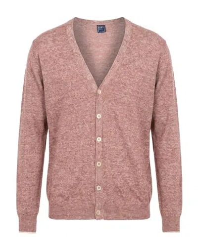 Fedeli Man Cardigan Light Brown Size 52 Linen, Cotton In Pink