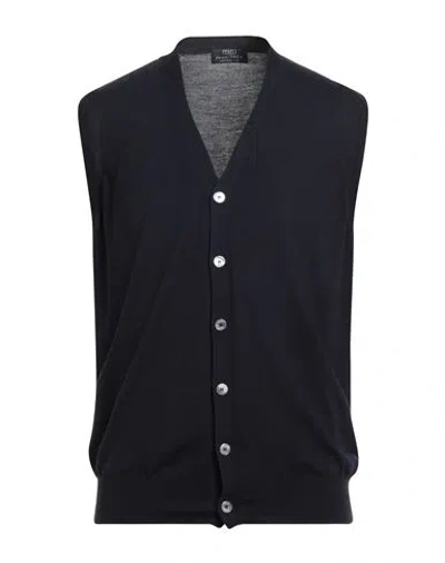 Fedeli Man Cardigan Midnight Blue Size 44 Virgin Wool In Black