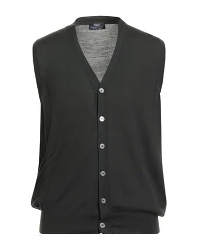 Fedeli Man Cardigan Military Green Size 44 Virgin Wool In Black