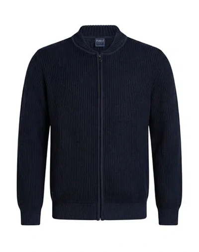 Fedeli Man Cardigan Navy Size 40 Merino Wool In Blue