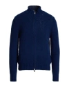 Fedeli Man Cardigan Navy Size 40 Virgin Wool, Polyamide In Blue
