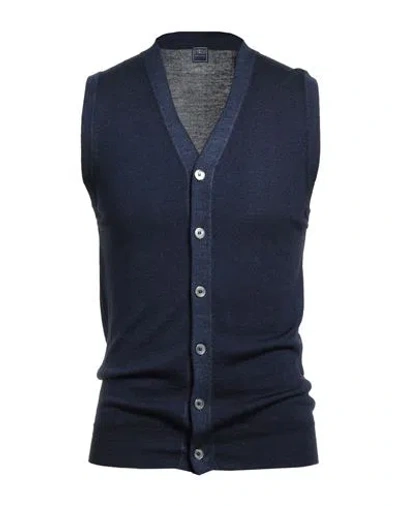 Fedeli Man Cardigan Navy Size 44 Merino Wool In Blue