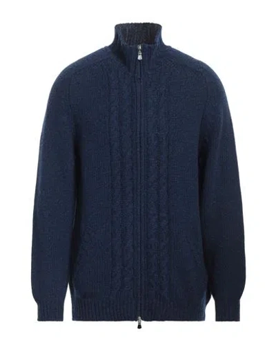 Fedeli Man Cardigan Navy Size 48 Virgin Wool, Viscose, Cashmere In Navy