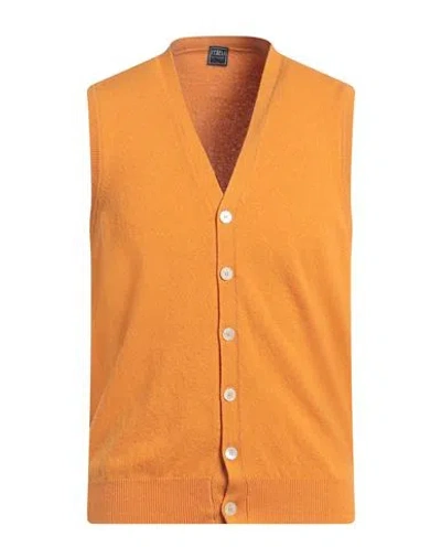 Fedeli Man Cardigan Orange Size 42 Cashmere