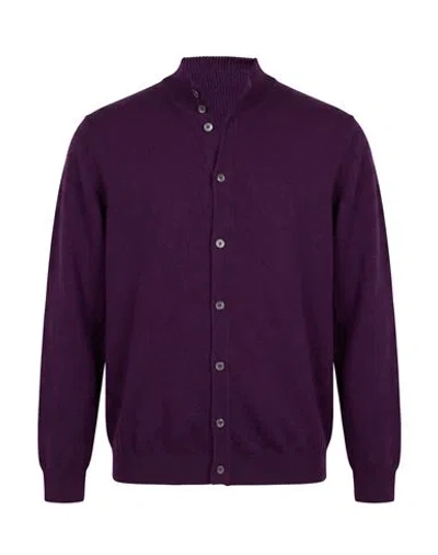 Fedeli Man Cardigan Plum Size 50 Cashmere In Purple