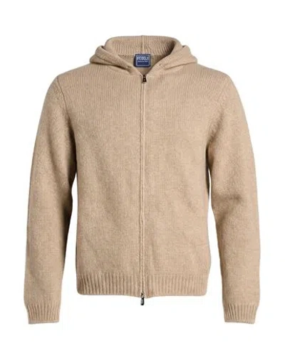 Fedeli Man Cardigan Sand Size 38 Cashmere In Brown