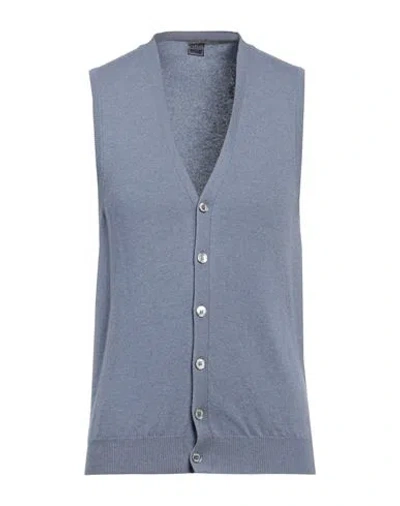 Fedeli Man Cardigan Slate Blue Size 38 Cashmere