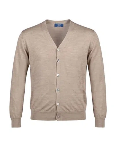 Fedeli Man Cardigan Taupe Size 40 Virgin Wool In Brown
