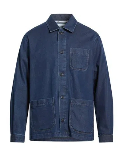 Fedeli Man Denim Shirt Blue Size 40 Cotton, Modal, Elastane