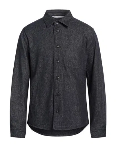 Fedeli Man Denim Shirt Blue Size 40 Wool, Cotton, Cashmere, Elastane