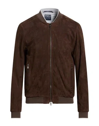 Fedeli Man Jacket Dark Brown Size 40 Lambskin, Cotton