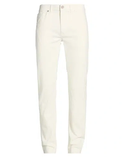 Fedeli Man Jeans Ivory Size 34 Cotton, Cashmere, Elastane In White