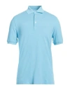 Fedeli Man Polo Shirt Turquoise Size 44 Cotton In Blue