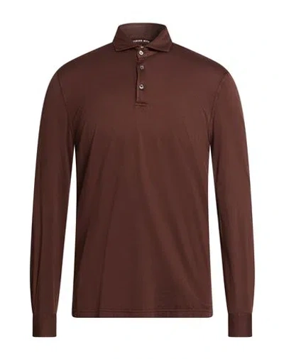 Fedeli Man Polo Shirt Chocolate Brown Size 40 Organic Cotton