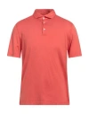 Fedeli Man Polo Shirt Coral Size 40 Organic Cotton In Red