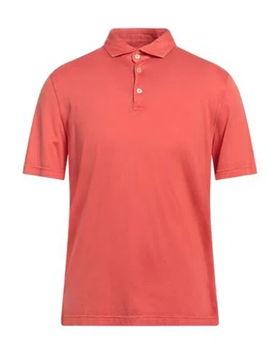 Fedeli Man Polo Shirt Coral Size 40 Organic Cotton In Red