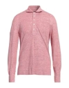 Fedeli Man Polo Shirt Coral Size 44 Linen, Cotton In Red