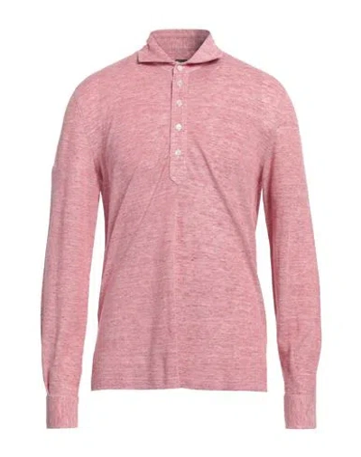 Fedeli Man Polo Shirt Coral Size 44 Linen, Cotton In Red