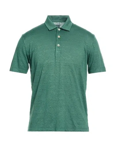 Fedeli Man Polo Shirt Green Size 44 Linen, Elastane